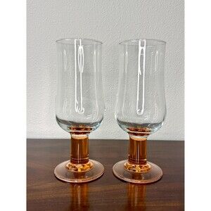 Vintage Luminarc Iced Tea Glasses Set of 2 Amber Peach Pink Stemmed France